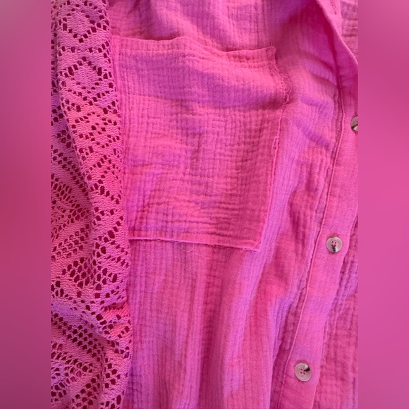 Crochet Sleeve Gauze Button Down Shirts Easter Day oversized smal boho western - Picture 6 of 8
